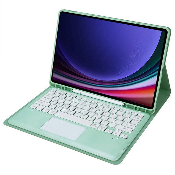 Case + keyboard Samsung Galaxy Tab S9+, Leather Pen Slot TouchPad, light green