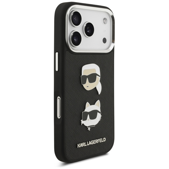 Karl Lagerfeld Grained Karl & Choupette Heads Pins & Logo Case for iPhone 17 Pro
