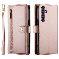 Flip case for Samsung Galaxy S25, Wallet Zipper Pocket, pink