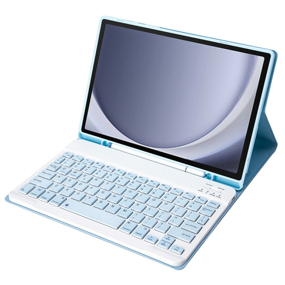 Case + keyboard Samsung Galaxy Tab A9+, Leather Pen Slot, light blue