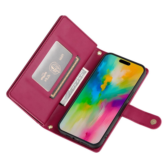 Flip case for iPhone 16 Pro Max, Wallet Zipper Pocket, red