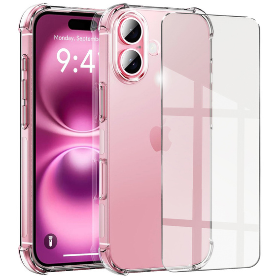 Case for iPhone 16 Plus, Erbord Dropproof, transparent + Glass