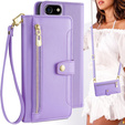 Flip case for iPhone 16E, Wallet Zipper Pocket, purple