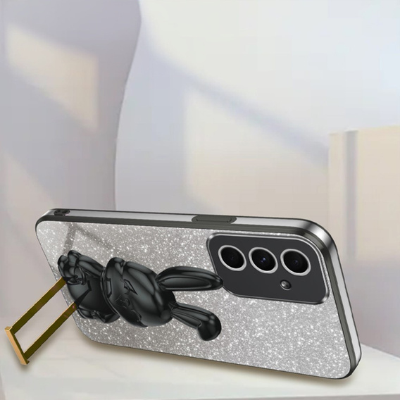 Case for Samsung Galaxy A54 5G, Glitter Rabbit, with slide-out stand, black