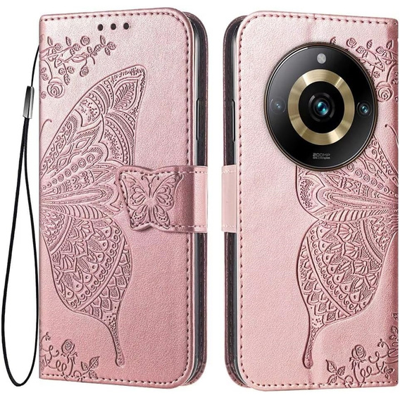 Flip case for Realme 11 Pro / 11 Pro +, Butterfly, pink rose gold