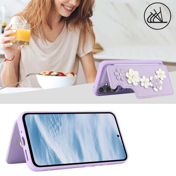Case for Samsung Galaxy A55 5G, Leather Flower Card Slot, purple