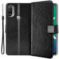 Flip case for Motorola Moto E20/E30/E40, Crazy Horse Wallet, black