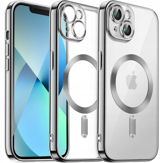 Case for iPhone 13, Electro MagSafe, silver + Screen Glass