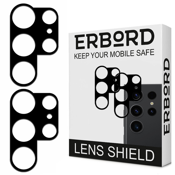 2x ERBORD tempered glass for camera to Samsung Galaxy S23 Ultra, black