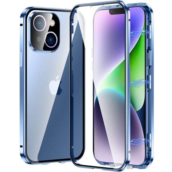 Case for iPhone 15 Plus, Magnetic Dual Glass, blue