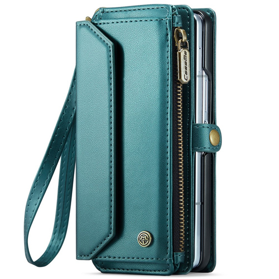 Case CASEME for Samsung Galaxy Z Fold6 5G, RFID Leather Wallet, with shoulder strap, green