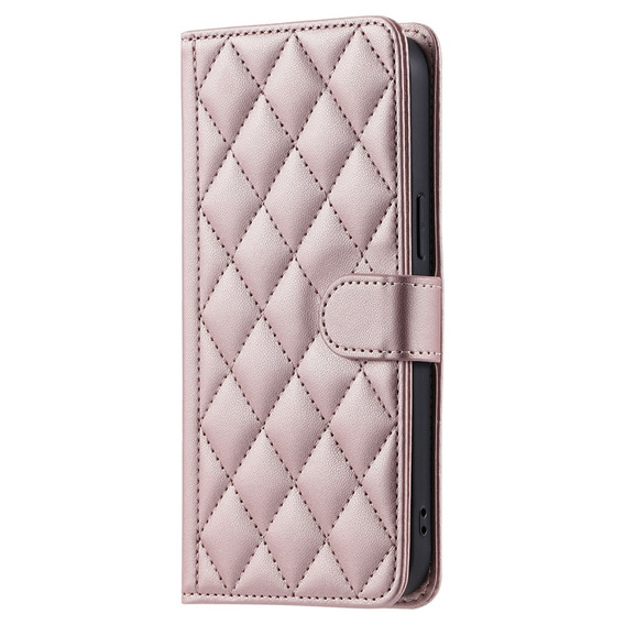 Flip case for Samsung Galaxy S25 FE, Rhombus Crossbody Leather, pink rose gold