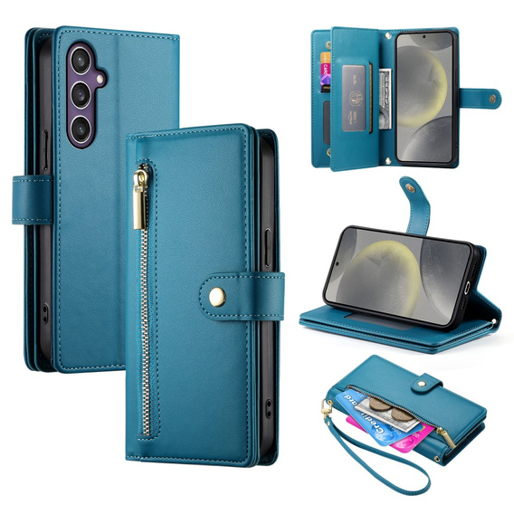 Flip case for Samsung Galaxy S25, Wallet Zipper Pocket, blue