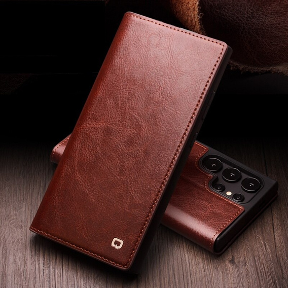 Flip case for Samsung Galaxy S25 Ultra, QIALINO Leather Wallet, dark brown