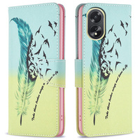 Flip case for Oppo A38 4G / Oppo A18 4G, Wallet, Feather blue / yellow