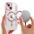 Flip case for iPhone 15, RFID Wallet MagSafe CamShield, pink