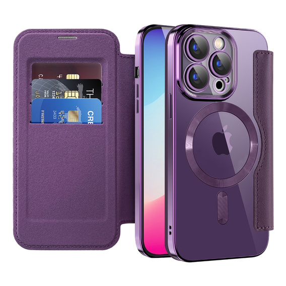 Flip case for iPhone 15 Pro, RFID Wallet MagSafe CamShield, purple
