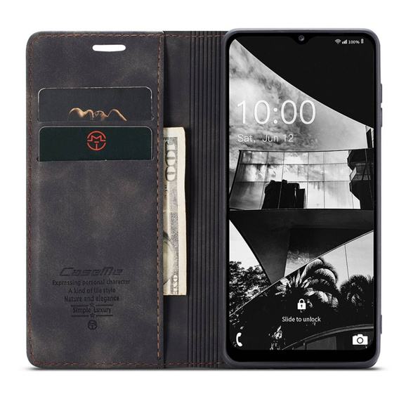 CASEME case for Samsung Galaxy M33 5G, Leather Wallet Case, black