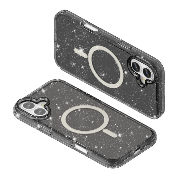 Case for iPhone 17, for MagSafe, glitter, translucent black