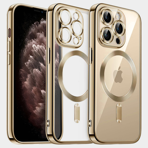 Case for iPhone 11 Pro Max, Electro MagSafe, gold + Screen Glass