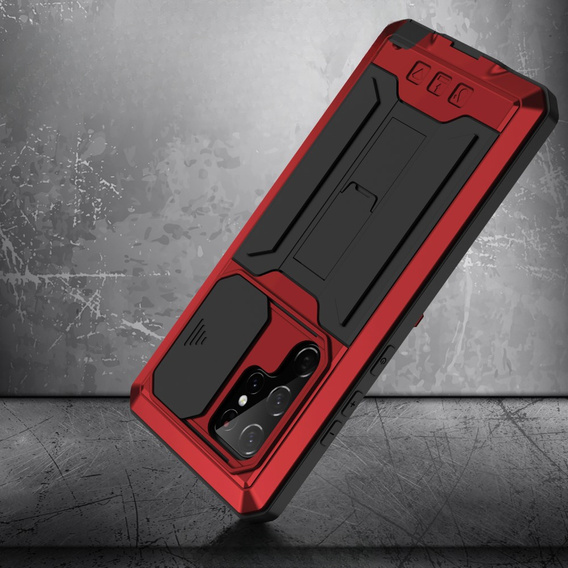Armored case for Samsung Galaxy S22 Ultra, R-JUST CamShield Slide, red