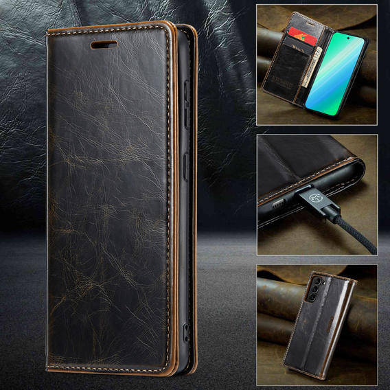 Flip case for Samsung Galaxy S23, ERBORD Waxy Wallet, brown