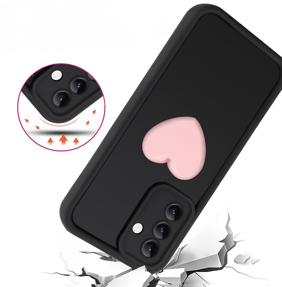 Case for Samsung Galaxy A26, Silicone Heart, black + 9H tempered glass