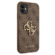 GUESS Case for iPhone 11, 4G Big Metal Logo, brown