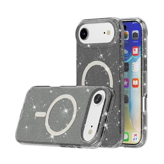 Case for iPhone Air, for MagSafe, glitter, translucent black