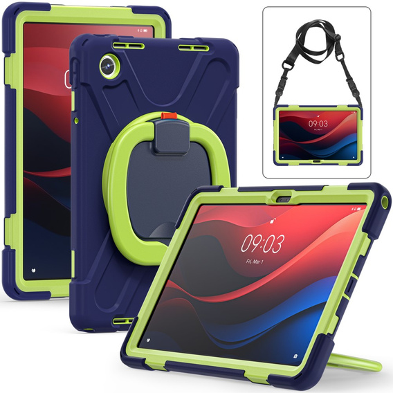 Children's case for Lenovo Tab M11, armored with strap, navy blue / green