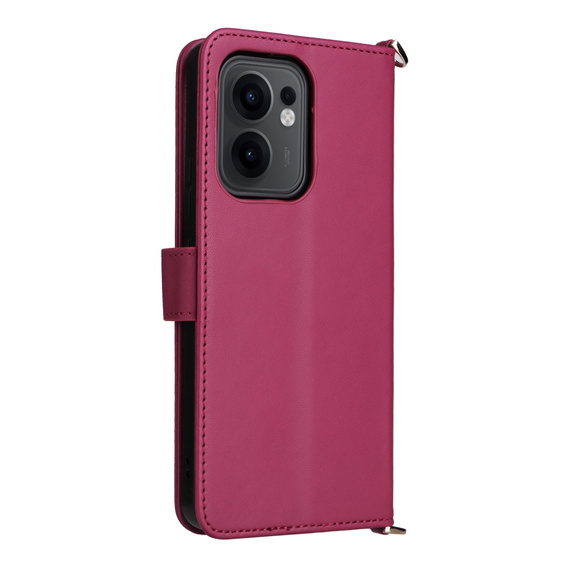 Crossbody Leather Wallet flip case for Oppo Reno 13F 5G, maroon