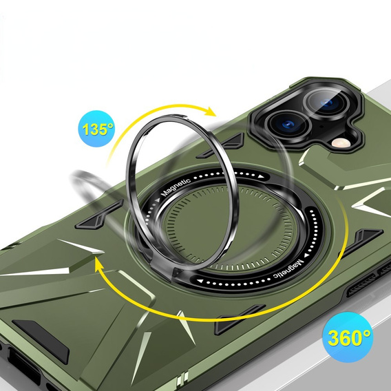 Case for iPhone 16, armored with stand and handle plate, green