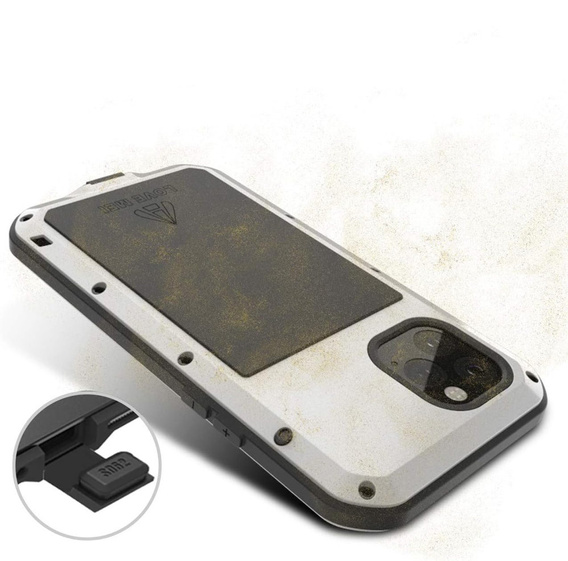 Love Mei Case for iPhone 11, armored with glass, silver