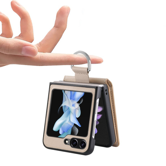 Case for Samsung Galaxy Z Flip7 FE / Z Flip6, Card Slot Ring Case, beige