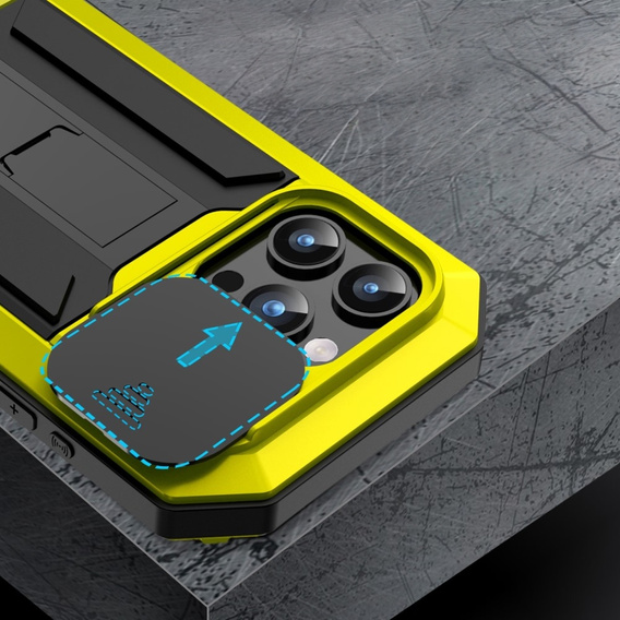 Case for iPhone 15 Pro Max, R-JUST CamShield Slide, armoured, yellow / black