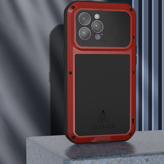 Love Mei Case for iPhone 14 Pro Max, armored with glass, red