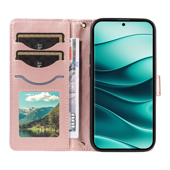 Flip case for Xiaomi Redmi Note 14 Pro 5G / Xiaomi Redmi Note 14 Pro+ 5G / Xiaomi Poco X7 5G, Rhombus Crossbody Leather, pink rose gold