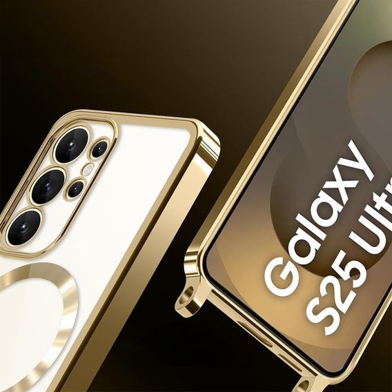 Case for Samsung Galaxy S25 Ultra, Electro MagSafe, gold + Lanyard