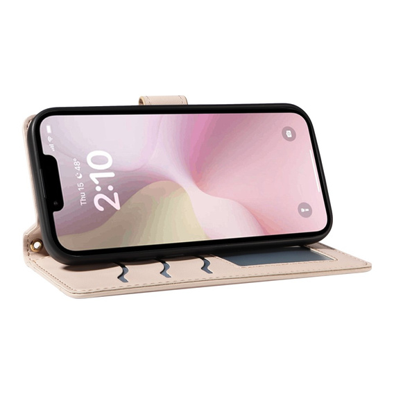 Flip case for iPhone 16E, Rhombus Crossbody Leather, beige