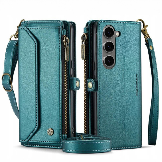 Case CASEME for Samsung Galaxy S24 FE, RFID Leather Wallet, with shoulder strap, green