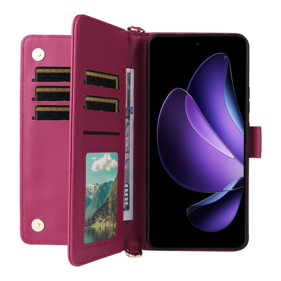 Crossbody Leather Wallet flip case for Oppo Reno 13F 5G, maroon