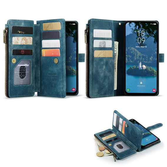 CASEME case for Samsung Galaxy A56 5G, Leather Wallet Cash and Card Slots, with strap, blue