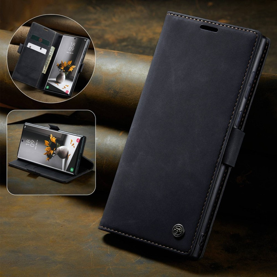 CASEME case for Samsung Galaxy S22 Ultra, Leather Wallet Case, black