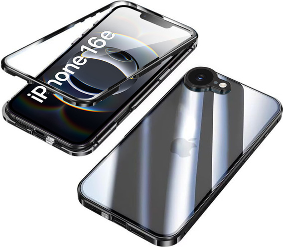 Case for iPhone 16E, Magnetic Dual Glass, black