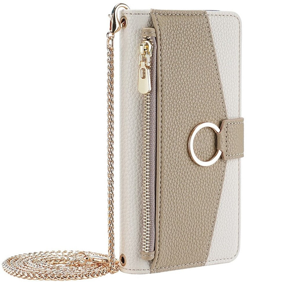 Flip case for Samsung Galaxy A54, Wallet Zipper Pocket, with mirror, white