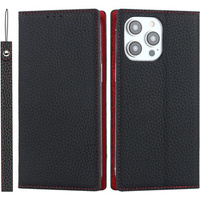 Flip case for iPhone 15 Pro Max, Litchi Skin Grain, black