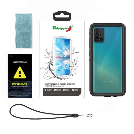 IP68 Waterproof Case for Samsung Galaxy A51 4G, Redpepper, black