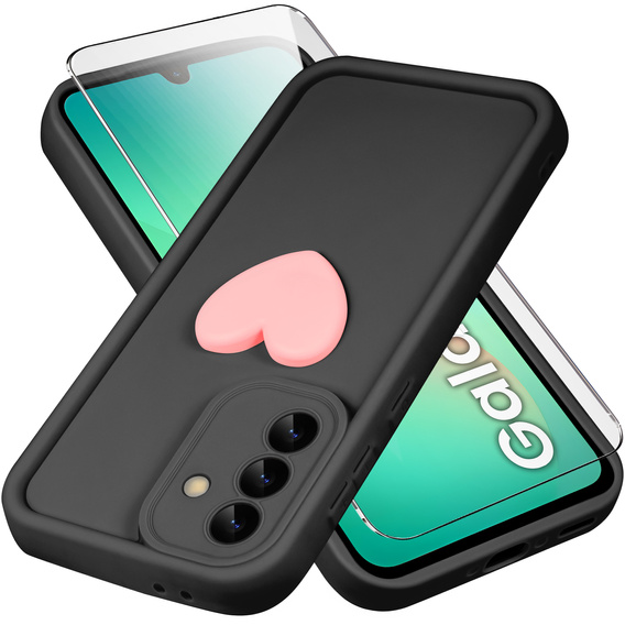 Case for Samsung Galaxy A26, Silicone Heart, black + 9H tempered glass
