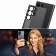Silicone case for Samsung Galaxy S25 Ultra, with camera protection, transparent / black + 9H tempered glass