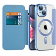Flip case for iPhone 15 Plus, RFID Wallet MagSafe CamShield, blue